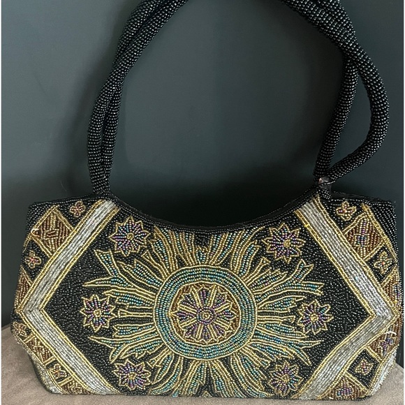 Intricate Beaded Purse. Small Handbag made of Satin and Acrylic Beads. - Picture 12 of 12